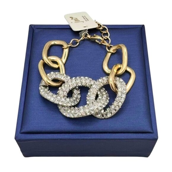 New Chunky Link Bracelet 18K Gold Plated Crystal Pave Statement Glam Sparkle - Picture 7 of 10